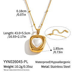 Rectangle 304 Collares con colgante geométrico de acero inoxidable y cadena tipo satélite para mujer, con perlas de imitación, blanco, real 18 k chapado en oro, Rectángulo, 16.93 pulgada (43 cm)