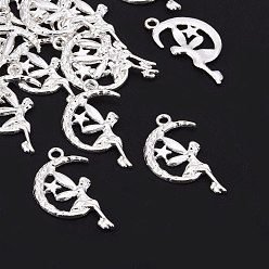 Silver Zinc Alloy Fairy Sprite Charms, Characters Pendants in Fairy Tales, Halloween, Cadmium Free & Lead Free, Silver Color Plated, 25x14x3mm