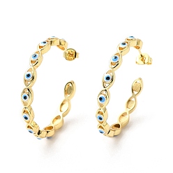 Белый Эмалированные серьги-гвоздики с эффектом сглаза, серьги-кольца из настоящей позолоченной латуни 18k для женщин, белые, 33x3.5 мм, штифты : 0.7 мм