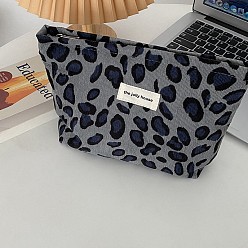 Leopard Fashion Portable Corduroy Makeup Cosmetic Storage Bag, for Women, Leopard Print Pattern, 17x21x6cm
