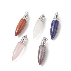 Mixed Stone Natural & Synthetic Mixed Gemstone Big Pendants, with Jump Ring, Bullet Charms with Platinum Plated Brass Findings, 49.5~51x12mm, Hole: 6mm