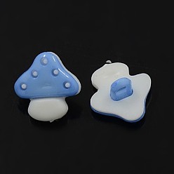 Bleu Bleuet Boutons shank acryliques, 1-trou, teint, champignons, bleuet, 15x14x3mm, Trou: 3x2mm
