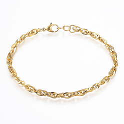 Golden 304 Stainless Steel Rope Chain Anklets, with Lobster Clasps, Golden, 8-1/4 inchx1/8 inchx1/8 inch(210x4x0.8mm)