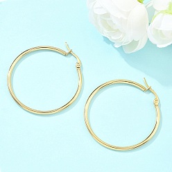 Настоящее золото 18K Кольцо 304 серьги из нержавеющей стали, реальный 18 k позолоченный, 12 датчик, 40x2 мм, штифты : 1x0.7 мм