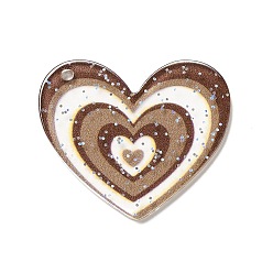 Sienna Transparent Plastic Pendants, Random Hole Left or Right, with Sequin, Heart, Sienna, 28.5x30x1.5mm, Hole: 1.5mm