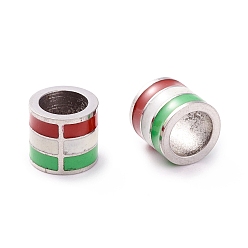 Colorful 304 Stainless Steel Enamel European Beads, Large Hole Beads, Column, Stainless Steel Color, Colorful, 8x7mm, Hole: 5mm