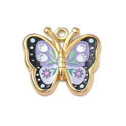 Средний Фиолетовый Печатные 304 подвески из нержавеющей стали, с эмалью, бабочки прелести, вакуумное покрытие pvd, реальный 18 k позолоченный, средне фиолетовый, 20x22x2.5 мм, отверстие : 1.8 мм