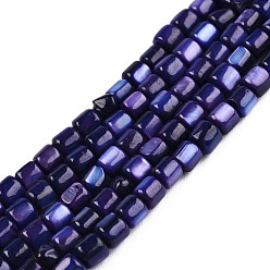 Dark Slate Blue Natural Freshwater Shell Beads Strands, Dyed, Column, Dark Slate Blue, 3.5x3~3.5mm, Hole: 1mm, about 111~117pcs/strand, 14.37 inch~14.65 inch(36.5~37.2cm)