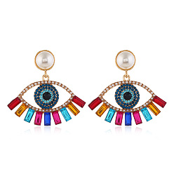 colorful Exaggerated Devil Eye Pearl Earrings - Alloy Inlaid Colorful Diamond Ear Pendants