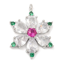 Платина Подвески из кубического циркония с покрытием из латуни, долговечный, без кадмия и без свинца, снежинка, платина, 26x19.5x5 мм, отверстие : 1.8 мм