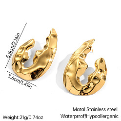 Teardrop Текстурированные 304 серьги из нержавеющей стали, реальный 18 k позолоченный, слеза, 55x36 мм