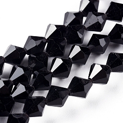 Black Faceted Imitation Austrian Crystal Bead Strands, Grade AAA, Bicone, Black, 5x5mm, Hole: 0.7~0.9mm, about 80pcs/strand, 15.7 inch