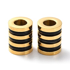 Golden Ion Plating(IP) 303 Stainless Steel European Beads, Large Hole Beads, with Rubber Ring, Grooved Column, Golden, 10x8mm, Hole: 4mm
