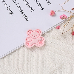 Pearl Pink Bear Cloth Labels, Handmade Embossed Tag, for DIY Jeans, Bags, Shoes, Hat Accessories, Pearl Pink, 18x19mm