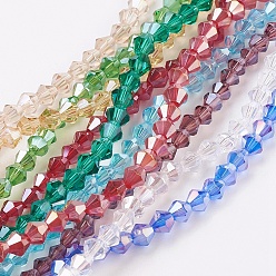 Mixed Color Glass Beads Strands, AB Color Plated, Faceted, Bicone, Mixed Color, 4x4mm, Hole: 1mm, about 92~96pcs/strand, 13.78~14.37 inch