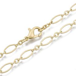 Matte Gold Color Brass Cable Chains Necklace Making, with Lobster Claw Clasps, Matte Gold Color, 23.62 inch(60cm) long, Link 1: 9x4x0.6mm, Link 2: 3.5x3x0.6mm, Jump Ring: 5x1mm