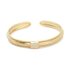Real 18K Gold Plated Brass Micro Pave Clear Cubic Zirconia Cuff Bangles, Textured, Rectangle, Real 18K Gold Plated, Inner Diameter: 2-1/4 inch(5.65cm)