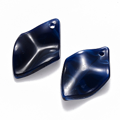 Prussian Blue Acrylic Pendants, Imitation Gemstone Style, Leaf, Prussian Blue, 29x18.5x4.5mm, Hole: 1.8mm, about 585pcs/500g