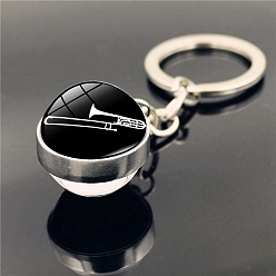 Black Musical Instruments Keychain, with Glass Round Pendants, Black, 8cm
