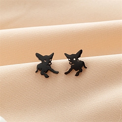 Black Stainless Steel Stud Earrings, Dog Shape, Black, 10x9mm
