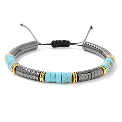 Synthetic Turquoise Synthetic Turquoise and Non-Magnetic Hematite Braided Bead Bracelets, Inner Diameter: 2-3/8 inch(6cm)