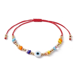 Colorful Adjustable Evil Eye Lampwork & Seed Braided Bead Bracelet, Colorful, Inner Diameter: 1-1/8~3 inch(2.8~7.7cm)