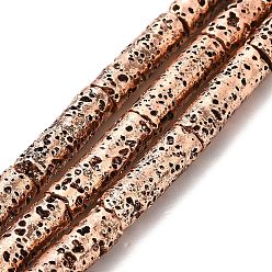 Copper Plated Electroplated Natural Lava Rock Beads Strands, Column, Copper Plated, 13x4mm, Hole: 1mm, about 29~30pcs/strand, 15.35~15.94 inch(39~40.5cm)