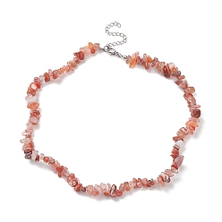 Carnelian Natural Carnelian Chips Beaded Necklaces, 304 Stainless Steel Jewelry for Women, 15.24''(38.7cm)