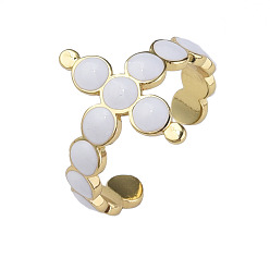 White Enamel Cross Open Cuff Rings, Real 18K Gold Plated Brass Jewelry for Women, Nickel Free, White, US Size 4 3/4(15.4mm)