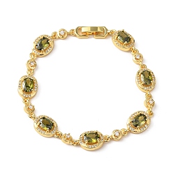 Светло-зеленый Коричневый Браслеты-цепочки из овальной латуни с микропаве из кубических цирконий для женщин, реальный 18 k позолоченный, стойки покрытие, долговечный, без кадмия и без свинца, оливковый, 7-1/4 дюйм (18.5 см)