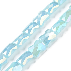 Aqua AB Color Plate Glass Beads Strands, Imitation Jade, Faceted Bamboo Stick, Aqua, 8x6x4~4.5mm, Hole: 1.2mm, about 70pcs/strand, 21.57''(54.8cm)