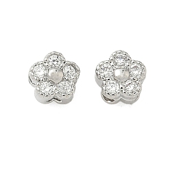 Платина Латунные микро проложить кубического циркония бусы, цветок, долговечный, без кадмия и без свинца, стойки покрытие, платина, 4x4x3 мм, отверстие : 1 мм