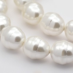 Beige Oval Shell Pearl Bead Strands, Polished, Beige, 15x13x12mm, Hole: 1mm, about 26pcs/strand, 15.7 inch