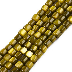 Olive Natural Freshwater Shell Beads Strands, Dyed, Column, Olive, 3.5x3~3.5mm, Hole: 1mm, about 111~117pcs/strand, 14.37 inch~14.65 inch(36.5~37.2cm)