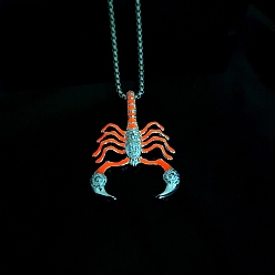 Orange Luminous Glow in the Dark Alloy Scorpio Pendant Necklaces, with Stainless Steel Curb Chain, Orange, 27.56 inch(70cm)