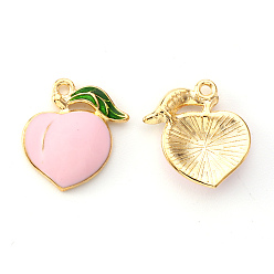 Pearl Pink Light Gold Plated Alloy Enamel Pendants, Peach, Pearl Pink, 17x16.5x1.5mm, Hole: 1.4mm