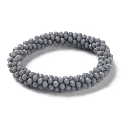 Dark Gray Crochet Glass Beads Braided Stretch Bracelet, Nepel Boho Style Bracelet, Dark Gray, Inner Diameter: 1-7/8 inch(4.9cm)