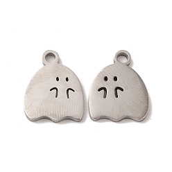 Stainless Steel Color 304 Stainless Steel Charms, Ghost Charm, Stainless Steel Color, 14x11x1.5mm, Hole: 2mm