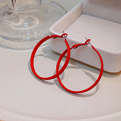 E0000-1 - Red circle Серьги-кольца С-образной формы с росписью макаронами в стиле ретро для женщин