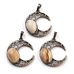 Пейзажный Джаспер Естественного изображения яшмы подвески, с красной медью, луна, 34x30x9~9.5 мм, отверстие : 5x8 мм