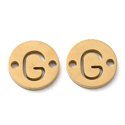 Letter G Ion Plating(IP) 304 Stainless Steel Connector Charms, Flat Round with Letter, Golden, Letter G, 9x1~1.5mm, Hole: 1~1.4mm
