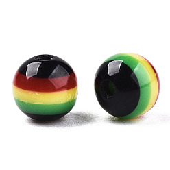 Colorful Ghana Jamaica Reggae Stripe Resin Beads, Round, Colorful, 6mm, Hole: 1.2mm