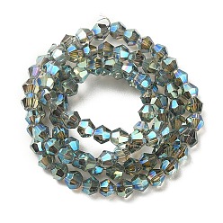 Medium Sea Green Transparent Electroplate Glass Bead Strands, Rainbow Plated, Faceted Bicone, Medium Sea Green, 4x4.5mm, Hole: 1mm, about 92~96pcs/strand, 13.78~14.37 inch
