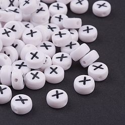 Letter X Acrylic Beads, with Horizontal Hole, Letter, Flat Round, Letter.X, 7x4mm, Hole: 1mm, about 3500pcs/500g