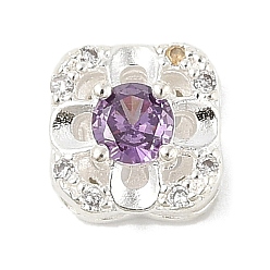 Средняя Орхидея Латунные микро проложить кубического циркония бусы, квадратные с цветком, без свинца и без кадмия, долговечный, средне орхидеи, 8.5x8.5x6.5 мм, отверстие : 1.6 мм