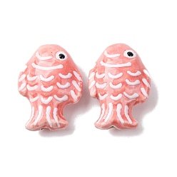 Pink Фарфоровые бусины ручной работы, рыба, пастельный фарфор, розовые, 27~28x20~21x10.5~11.5 мм, отверстие : 1.8~2.2 мм