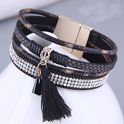 2# Stylish Leather and Diamond Magnetic Clasp Bracelet for Any Occasion