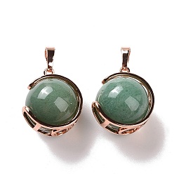 Green Aventurine Natural Green Aventurine Pendants, Ball Sphere Charms with Rose Gold Tone Brass Findings, 24x21x18mm, Hole: 8x5mm