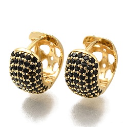 Черный Серьги-кольца из латуни с микропаве из кубического циркония, долговечный, без свинца и без кадмия, реальный 18 k позолоченный, чёрные, 16.5x9.5 мм
