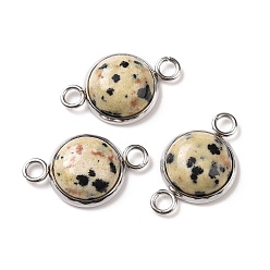 Далматинских Джаспер Подвески из натуральной далматинской яшмы, полукруглые звенья, с цветным тоном нержавеющей стали 304 фурнитура из нержавеющей стали, 12x19.5x5 мм, отверстие : 2 мм